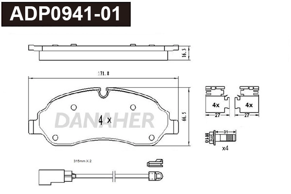Brake Pad Set, disc brake (ADP0941-01)