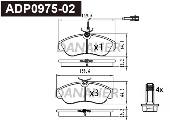 Brake Pad Set, disc brake (ADP0975-02)