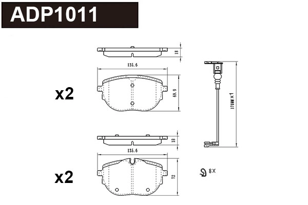 Brake Pad Set, disc brake (ADP1011)