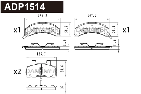 Brake Pad Set, disc brake (ADP1514)