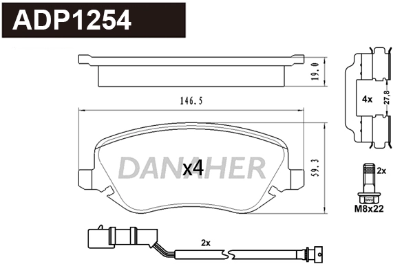 Brake Pad Set, disc brake (ADP1254)