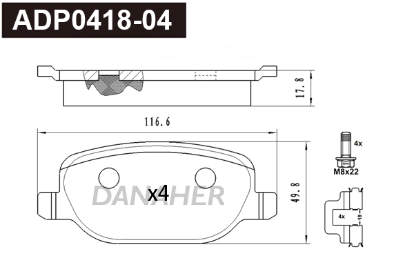 Brake Pad Set, disc brake (ADP0418-04)