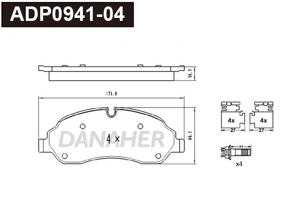Brake Pad Set, disc brake (ADP0941-04)