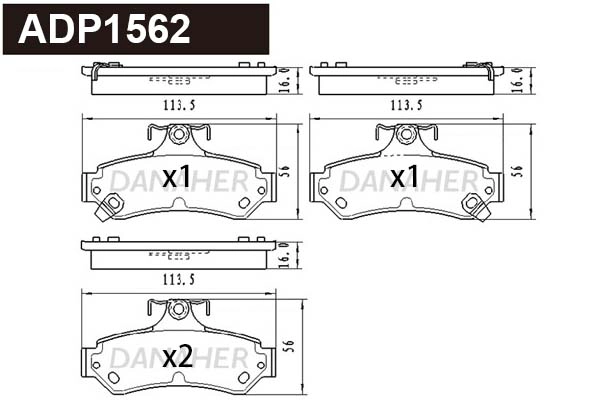 Brake Pad Set, disc brake (ADP1562)