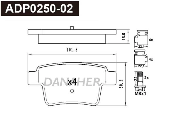 Brake Pad Set, disc brake (ADP0250-02)