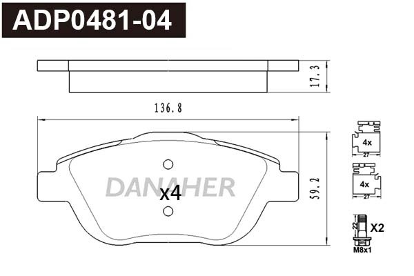 Brake Pad Set, disc brake (ADP0481-04)