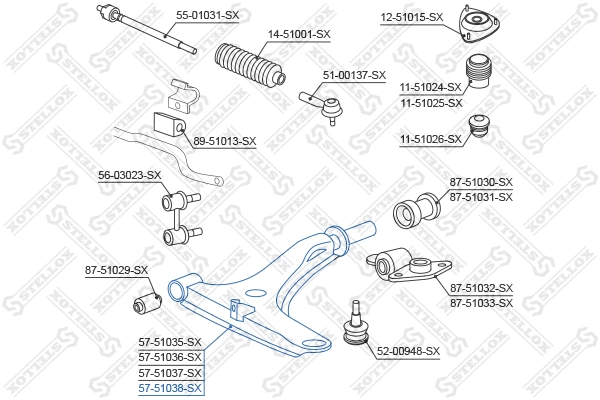 Control/Trailing Arm, wheel suspension (57-51038-SX)