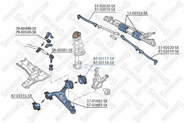 Mounting, control/trailing arm (87-03117-SX)