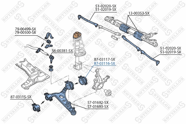 Mounting, control/trailing arm (87-03116-SX)