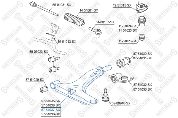 Control/Trailing Arm, wheel suspension (57-51037-SX)
