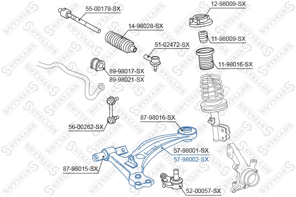 Control/Trailing Arm, wheel suspension (57-98002-SX)