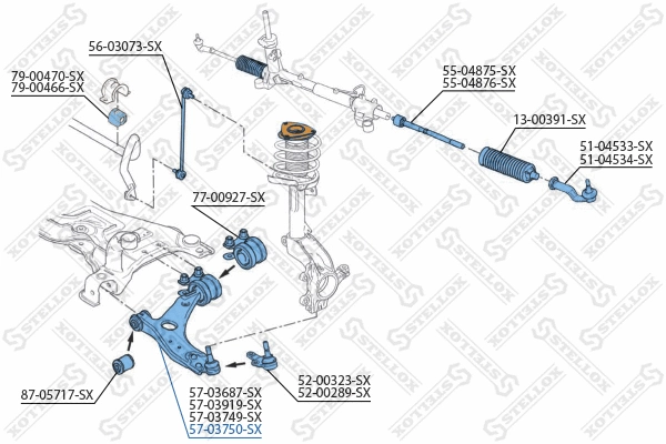 Control/Trailing Arm, wheel suspension (57-03750-SX)