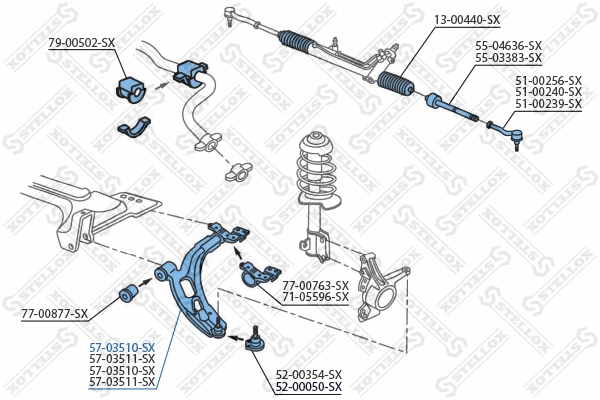 Control/Trailing Arm, wheel suspension (57-03510-SX)