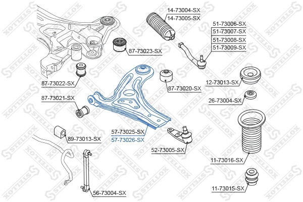 Control/Trailing Arm, wheel suspension (57-73026-SX)