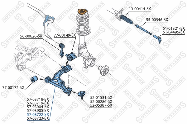 Control/Trailing Arm, wheel suspension (57-03722-SX)