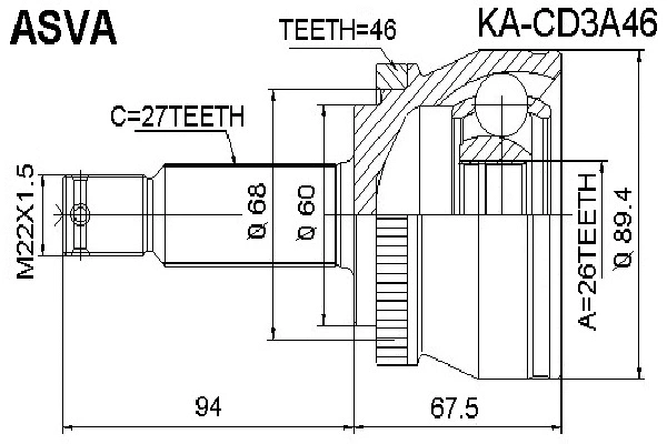 Joint Kit, drive shaft (KA-CD3A46)