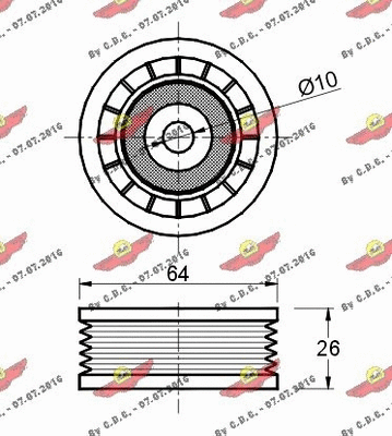 Deflection/Guide Pulley, V-ribbed belt