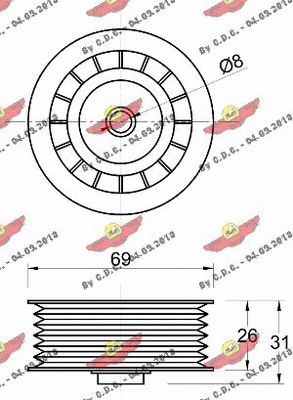 Deflection/Guide Pulley, V-ribbed belt