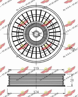 Deflection/Guide Pulley, V-ribbed belt