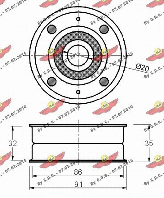 Deflection/Guide Pulley, V-ribbed belt