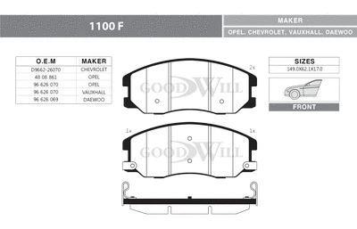 Brake Pad Set, disc brake (1100 F)