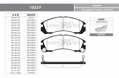 Brake Pad Set, disc brake (1023 F)