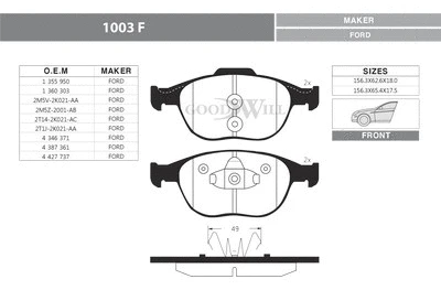 Brake Pad Set, disc brake (1003 F)