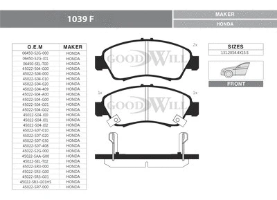 Brake Pad Set, disc brake (1039 F)