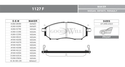 Brake Pad Set, disc brake (1127 F)