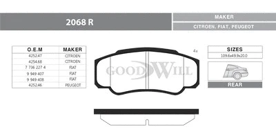 Brake Pad Set, disc brake (2068 R)