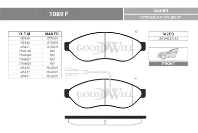 Brake Pad Set, disc brake (1089 F)
