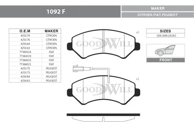 Brake Pad Set, disc brake (1092 F)