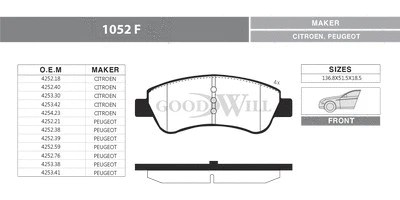 Brake Pad Set, disc brake (1052 F)