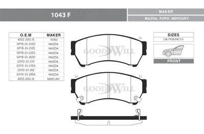 Brake Pad Set, disc brake (1043 F)