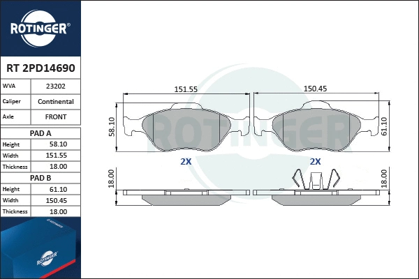 Brake Pad Set, disc brake (RT 2PD14690)