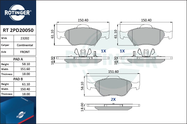 Brake Pad Set, disc brake (RT 2PD20050)