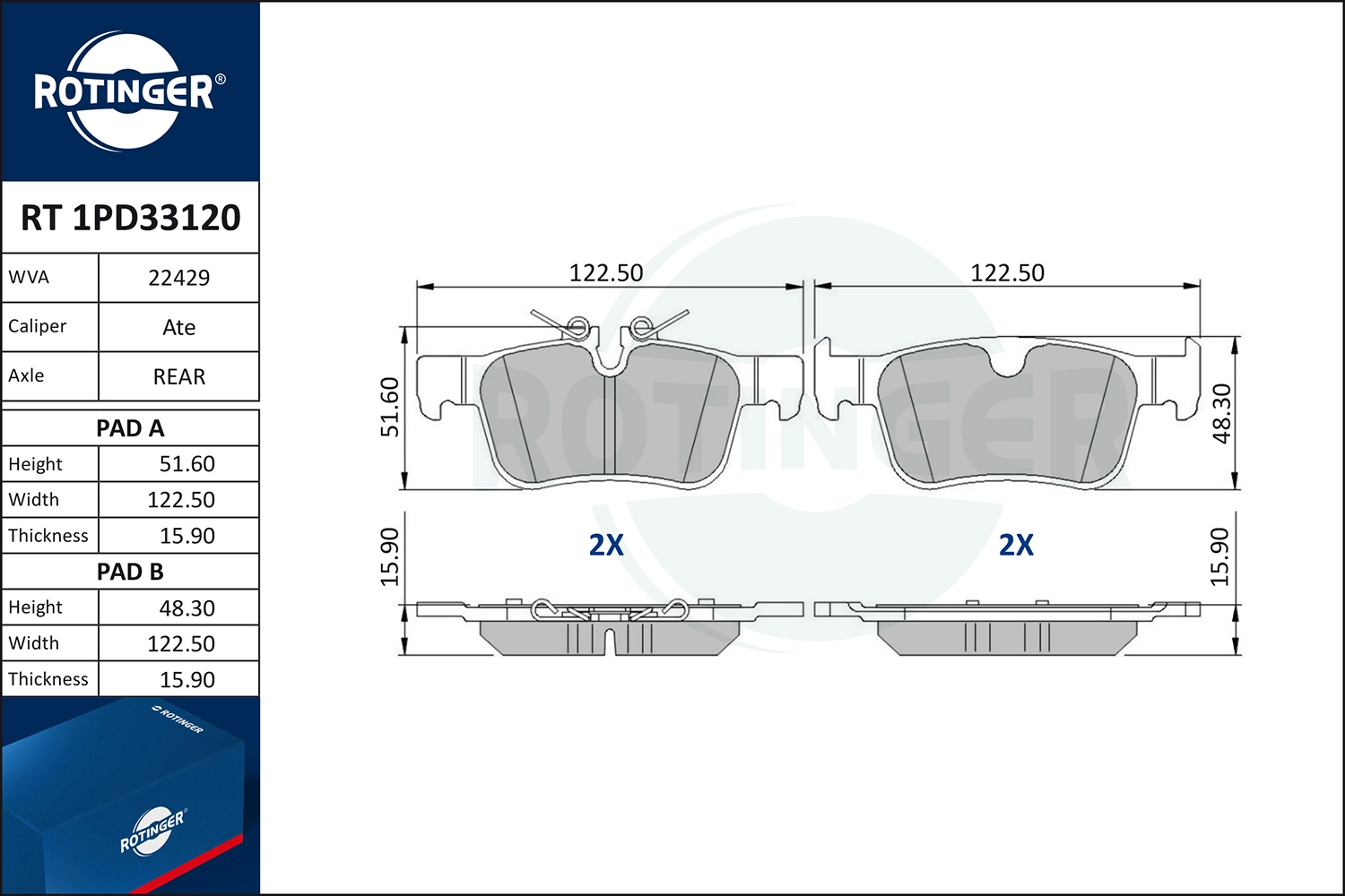 Brake Pad Set, disc brake (RT 1PD33120)