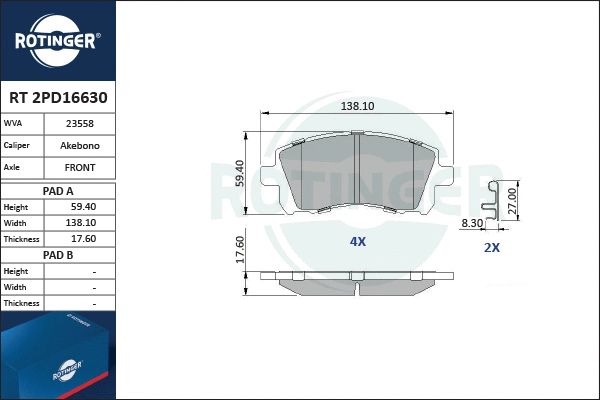Brake Pad Set, disc brake (RT 2PD16630)