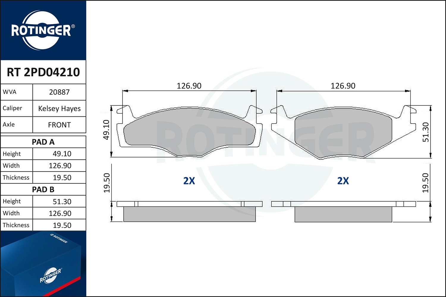 Brake Pad Set, disc brake (RT 2PD04210)