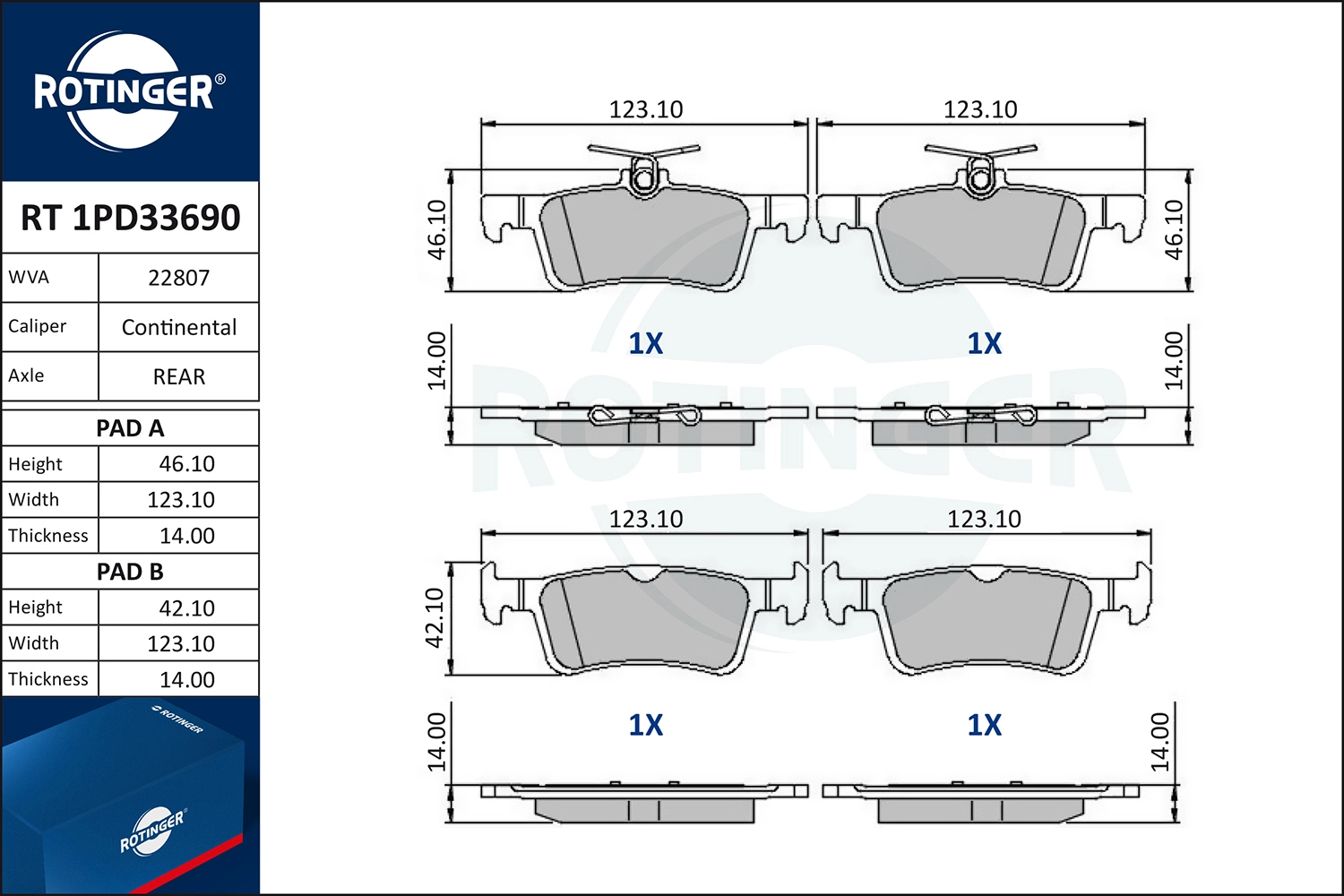 Brake Pad Set, disc brake (RT 1PD33690)