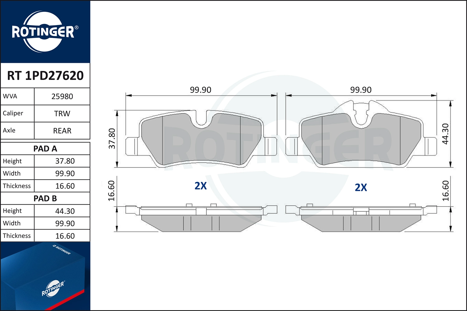 Brake Pad Set, disc brake (RT 1PD27620)