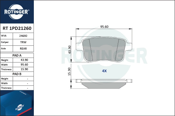 Brake Pad Set, disc brake (RT 1PD21260)