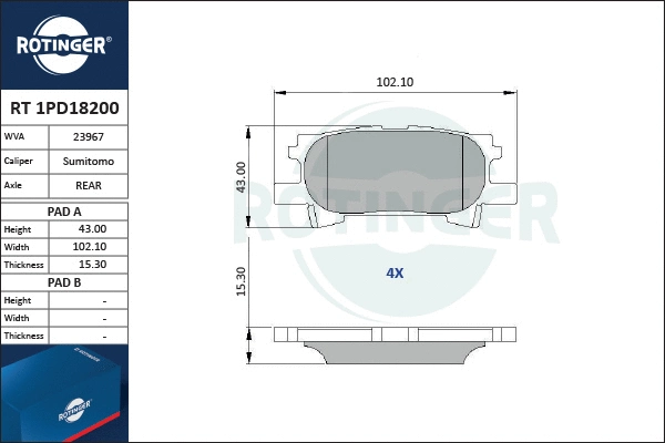 Brake Pad Set, disc brake (RT 1PD18200)
