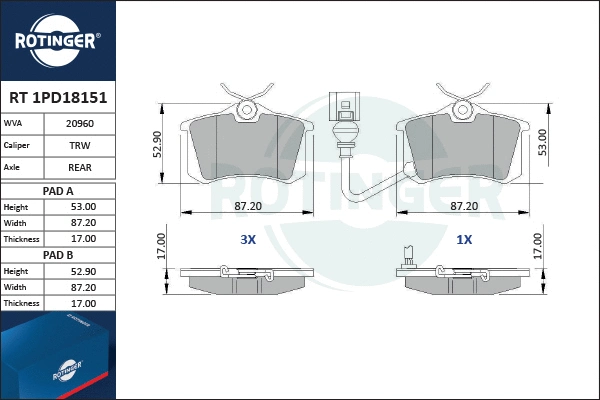Brake Pad Set, disc brake (RT 1PD18151)