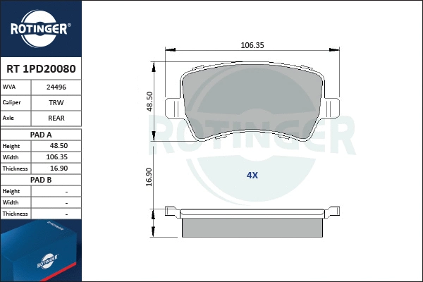 Brake Pad Set, disc brake (RT 1PD20080)