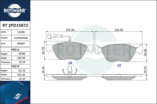 Brake Pad Set, disc brake (RT 2PD15872)