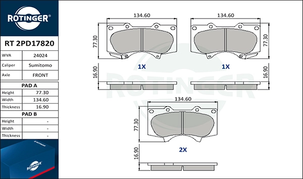 Brake Pad Set, disc brake (RT 2PD17820)