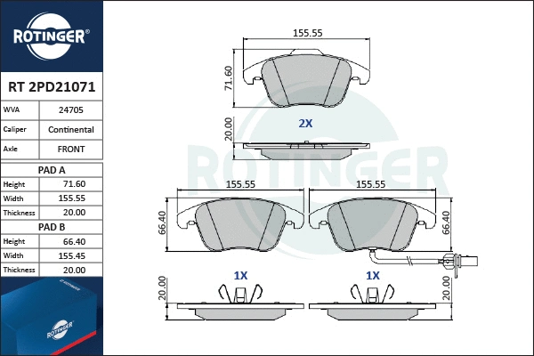 Brake Pad Set, disc brake (RT 2PD21071)