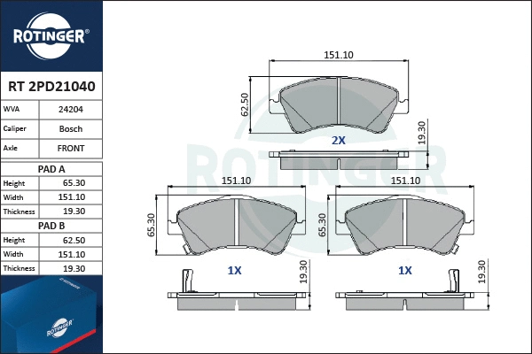 Brake Pad Set, disc brake (RT 2PD21040)