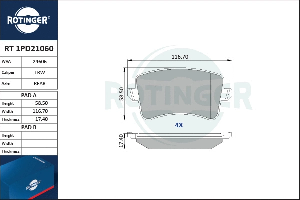 Brake Pad Set, disc brake (RT 1PD21060)